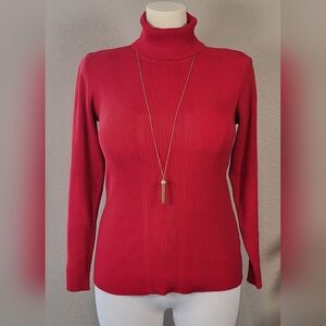 CATO Red Ribbed Long Sleeve Stretch Turtleneck Sweater - Plus Size 18/20W